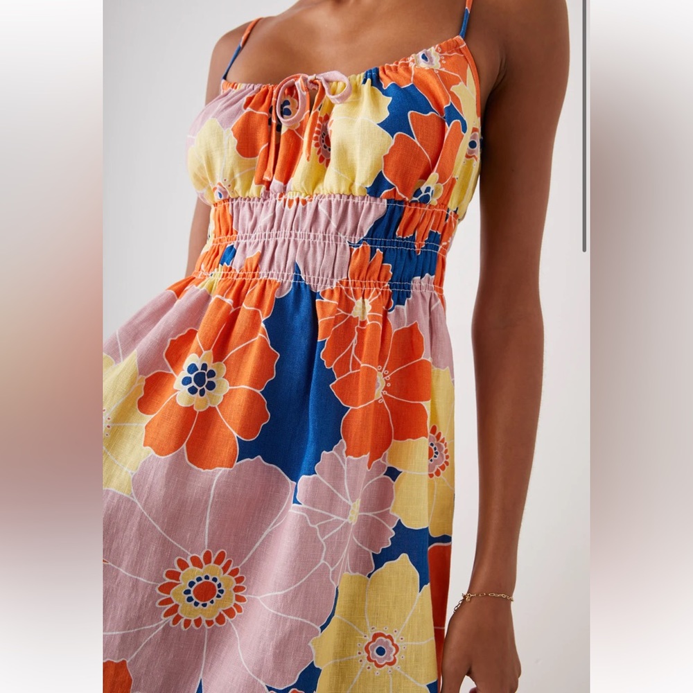Rails NWT Octavia Flower Power Dress XS Linen Pink Blue Yellow Orange Floral - Picture 4 of 8